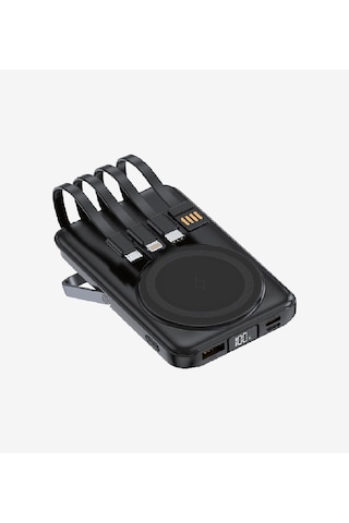 Linktech Powerbank Wf27 - 10.000 Mah Çoklu Kablolu Ve Kablosuz Hızlı Şarjlı Powerbank - Kaliteli Taş Siyah