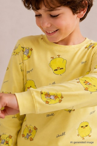Erkek Çocuk Yeni Sezon Pamuklu Desenli Pijama Takım Tkm1022 Sarı