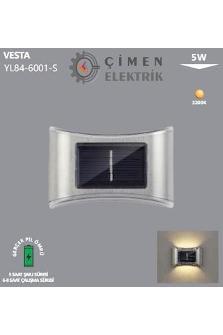 Noas Yl84 6001 S Vesta 5w Solar Aplik Günışığı Gün Işığı