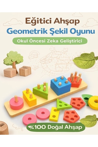 Doğal Ahşap Eğitici Oyuncak Dikdörtgen 5'li Sütun Geometrik Şekil Ahşap Oyuncak Geliştirici Oyuncak
