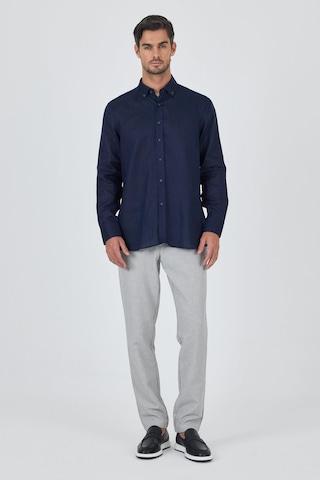 İmza Uzun Kol Düz Keten Düğmeli Yaka Cepsiz Casual Comfort Fit Gömlek 1004250114 Koyu Lacivert