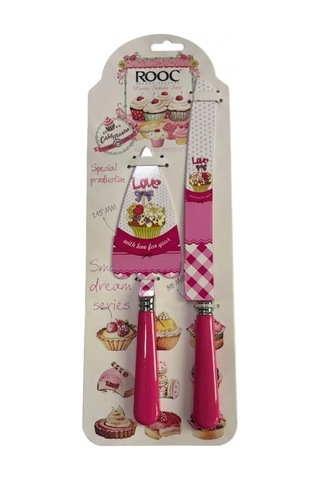 Rooc Love Ve Cupcake Desenli Fuşya 2 Parça Pasta Servis Seti Renkli