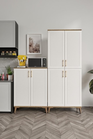 Panjurlu Metal Kulp Pnj6190 Çok Amaçlı Dolap 6 Kapaklı Mutfak Dolabı Balkon Dolabı Kiler Banyo Dolabı Ayakkabılık Ekru Ceviz