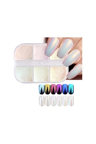 Nail Art Tırnak Süsleme İnci Tozu 6lı Set Ayna Tozu
