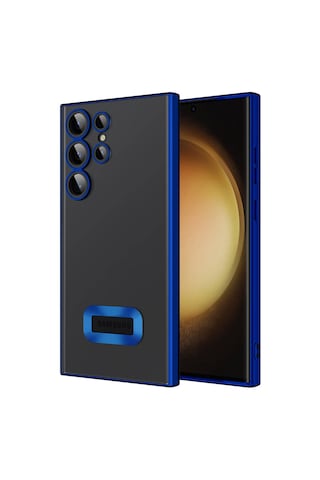 Zore Galaxy Uyumlu S23 Ultra Kılıf Kamera Korumalı Logo Gösteren Omega Kapak - Lacivert Lacivert
