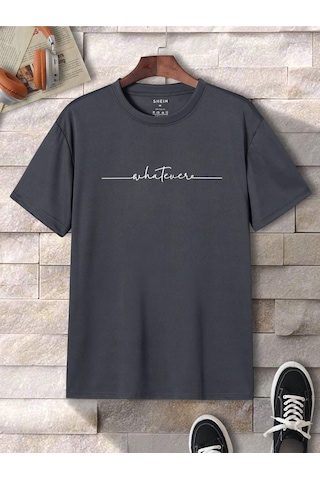 Flood Of Style Erkek Füme Whatever Baskılı Oversize Gri