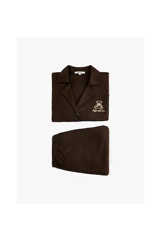Koton Viskon Karışımlı Rahat Kalıp Kaşkorse Gömlek Yaka Pijama Takımı Kahverengi 7wlk40223mk Kahve