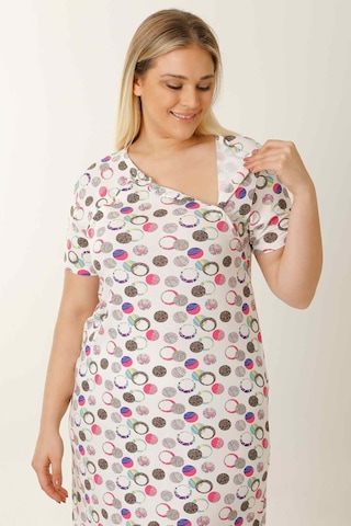 Parlingerie Hamile Emzirme Geceliği Kısa Kollu Puantiyeli Beyaz