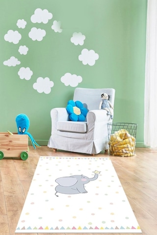 Pelangi Fil Desen Renkli Benekli Yıldızlı Dijital Baskı Yıkanabilir Kaymaz Taban Çocuk Ve Bebek Odası Halısı, Gri-beyaz 160 X 350 Sku: Smgstkffed07ce31 0
