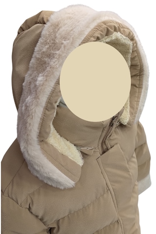 Kız Çocuk Kapüşonu Bilek Kısımları Kürklü Peluş Astarlı Midi Boy Vizon Renk Mont Vizon