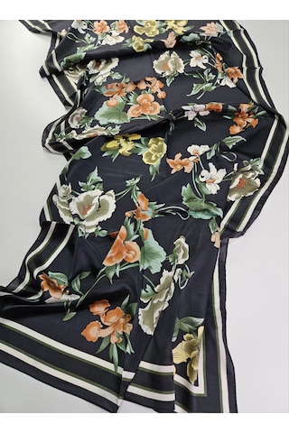 Miorel Scarfs Yeni Sezon Çiçek Desen Vual İpek Şal Fular Silk Scarfs Shawl Hijab Siyah