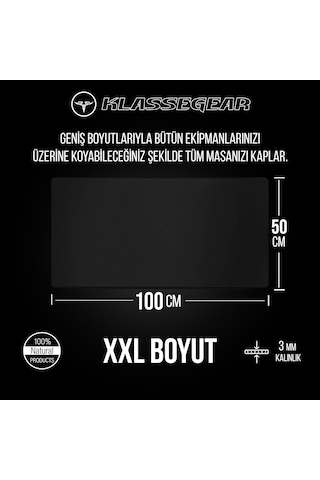 Tr Klasse Pro Black Edition - Dikişli Kenar 70x30, 90x40, 100x50 Ve 120x60 Cm Oyuncu Gaming Mouse Pad Siyah, 100x50 Cm