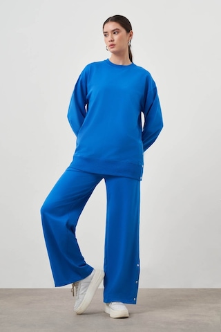 Yanları Çıtçıtlı Mavi Sweatshirt Mavi