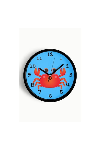 Sevimli Yengeç Çizimli Çocuk Odası Duvar Saati - 30cm - Önü Camlı Siyah Kasa - Sessiz Mekanizma-jh1045 Siyah