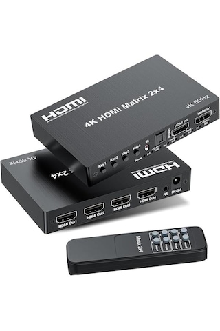 Hdmı 2x4 Matrix Switch 4k 60hz 2 Giriş 4 Çıkış Optik Ve 3.5mm Ses Çıkışı