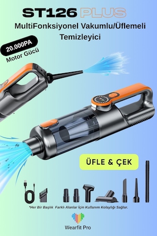 Wearfitpro St126plus Işıklı Araç Süpürgesi Kablosuz Yüksek Motorlu Vakum Üfleme