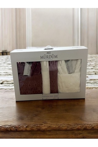 Banyo Çeyiz Seti, %100 Pamuk Bornoz Takımı, 8 Parça Aile Bornoz Seti, Havlu & Havlu Seti Mor-krem Mor