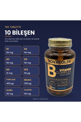 Novacolin Vitamin B Complex B1 B2 B3 B5 B6 B12 Biotin 50 Tablet
