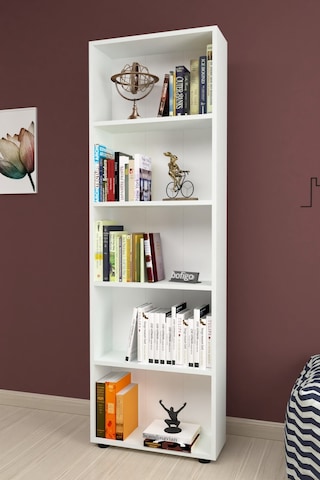 Bofigo Dekoratif 5 Raflı Kitaplık Modern Kitaplık Çınar Beyaz