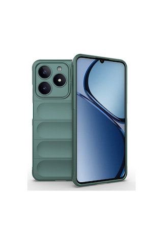 Zore Realme C61 Kılıf Esnek Tpu Oyuklu Arka Yüzey Tasarımlı Msra Etnik Silikon Kapak - Koyu Yeşil Yeşil