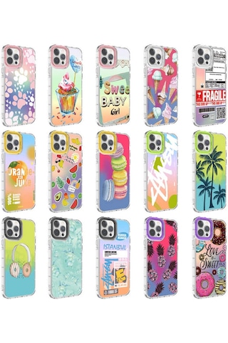 Apple Uyumlu iPhone 12 Pro Max Kamera Korumalı Renkli Desenli Sert Silikon Zore Korn Kapak