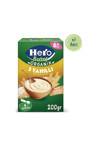 Hero Baby Organik 5 Tahıllı Sütsüz 200g X3