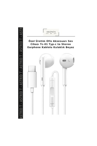 Özel Üretim Ofis Aksesuarı Ses Cihazı Tc-01 Typ-c To Stereo Earphone Kablolu Kulaklık Beyaz