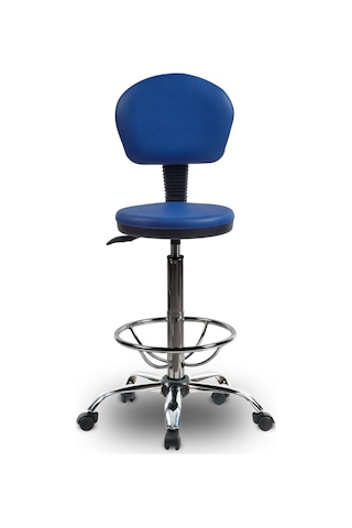 Ofiscombin Döner Tekerli Metal Ayak Arkalıklı Yüksek Bar Tabure Sandalyesi Parlement Mavi Deri 00047499852