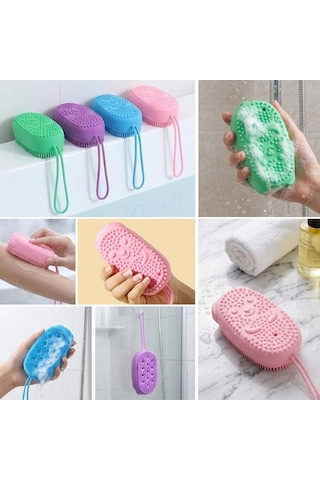 Go İthalat Peeling Etkili Süngerli Silikon Banyo Lifi Asma Kancalı Duş Kesesi