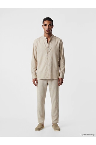 LC Waikiki Lcw Vision Bej Regular Fit Keten Karışımlı Erkek Gömlek Beıge