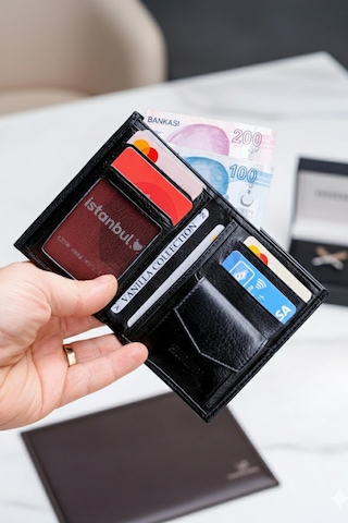 Hakiki Deri Erkek Cüzdan Dik Model 12 Kart - Bozuk Para Bölmeli - İsim Baskılı - Minimalist Tasarı Çok Renkli
