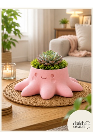 Dekoratif Ahtapot Saksı-bitki,çiçek,kaktüs Ve Sukulent Saksısı-modern Tarz Saksı Pembe