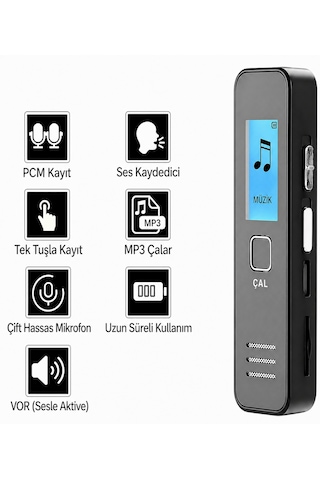 Nıvego Mini Ses Kayıt Cihazı Diktafon Ders, Toplantı, Röportaj Kayıt Tek Tuş Ses Kaydedici Taşınabilir Dijital Recorder Mp3 Çalar Kompakt Tasarım