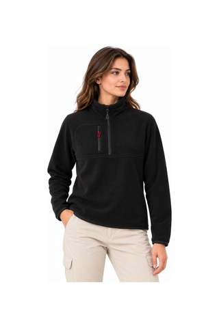 Freedom Storee Kadın Polar Dik Yaka Yarım Fermuarlı Fermuarlı Göğüs Cepli Regular Fit Kışlık Sweatshirt - Siyah Çok Renkli