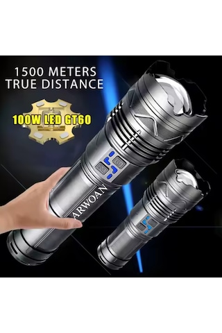 Yüksek Güç Taktik Şarj Edilebilir Led El Feneri Uzun Menzilli Çok Güçlü Fener Siyah