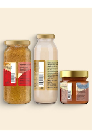 3'lü Ürün - Ravla Badem İçeceği Konsantresi - 250g/ Ravla Salgı Balı Meşe Kaynaklı - 250g / Ravla Altın Karışım 140g