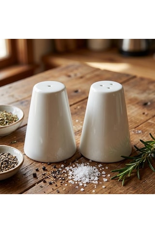 Li Porselen Tuzluk Ve Karabiberlik Seti - Yumuşak Hatlı Minimalist Beyaz Sofra Baharatlık Takımı Ergonomik Masaüst Diğer