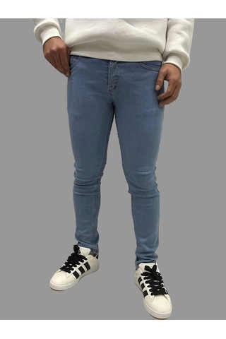 Erkek Dar Paça Düz Newone Buz Mavi Kot Pantolon Buz Mavi