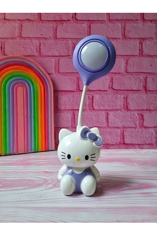 Sanrio Hello Kitty Tasarımlı Şarzlı Çocuk Odası Masa Lambası Mor