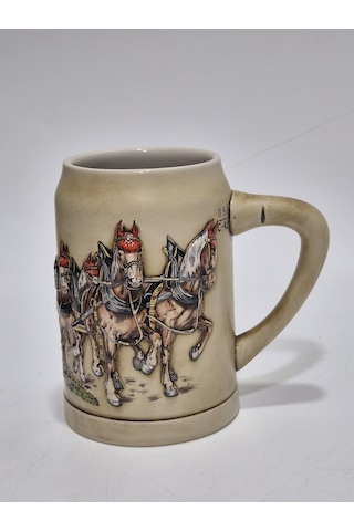 Vintage Tankart Kabartmalı At Arabası Fıçı Figürlü Alman Seramik Bira Bardağı 14cm 002