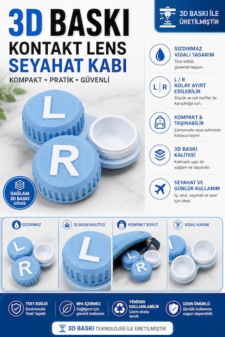 3d Baskı Kontakt Lens Saklama Ve Seyahat Kabı L/r Vidalı Kapak