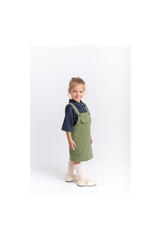 Oliventhekid Gabardin Jile Kız Çocuk Elbise Yeşil Yeşil