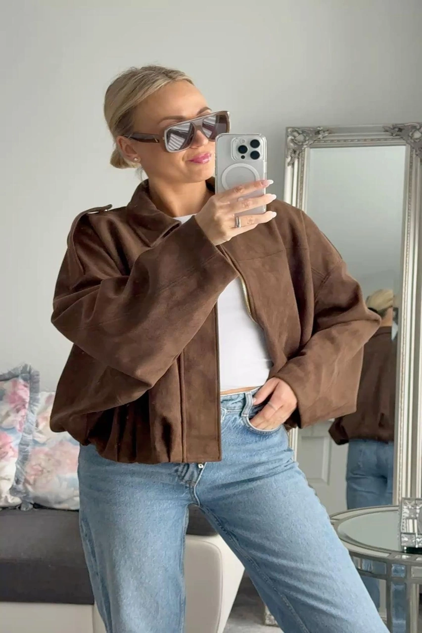 Prifaldi Süet Görünümlü Bomber Ceket Kahverengı