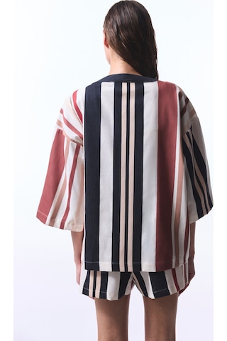 Penti Shay Striped Etnik Desen V Yaka Oversize Kimono