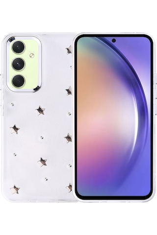 Galaxy A54 Uyumlu Kılıf Airbag Tasarımlı Simli Şeffaf Sys Kutup Kapak - Yıldız Yıldız