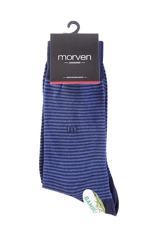 Morven Erkek Lacivert Bambu Berk Çizgili Desenli Uzun Çorap Lacivert