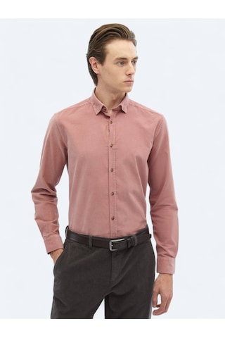Kip Pembe Fitilli Regular Fit Dokuma Kadife Casual %100 Pamuk Gömlek