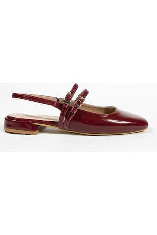 Duxal Shoes Care Kadın Küt Burun Çift Kemer Detay Kısa Topuklu- Babet Bordo