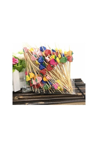 Fortunelane 100 Adet Bambu Meyve Çataları - Çilek Desenli, Kreatif Takviye, Güvenli Ve Estetik, Diğer Diğer