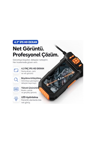 5 Metre 3 Kameralı Ekranlı Kayıt Yapabilen Endoskopi Yılan Kamera